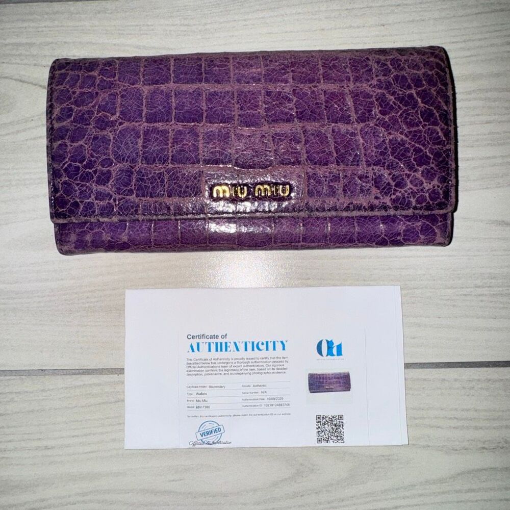 Miu Miu purple crocodile-embossed patent leather flap continental wallet‎  Comes